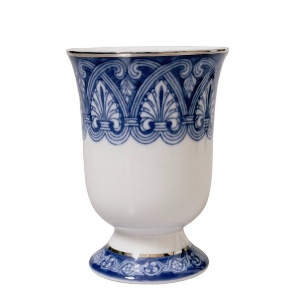 BOMBAY COMPANY Cobalt and White Arabesque Platinum Trim Coffee Coco or Tea - Picture 4 of 8